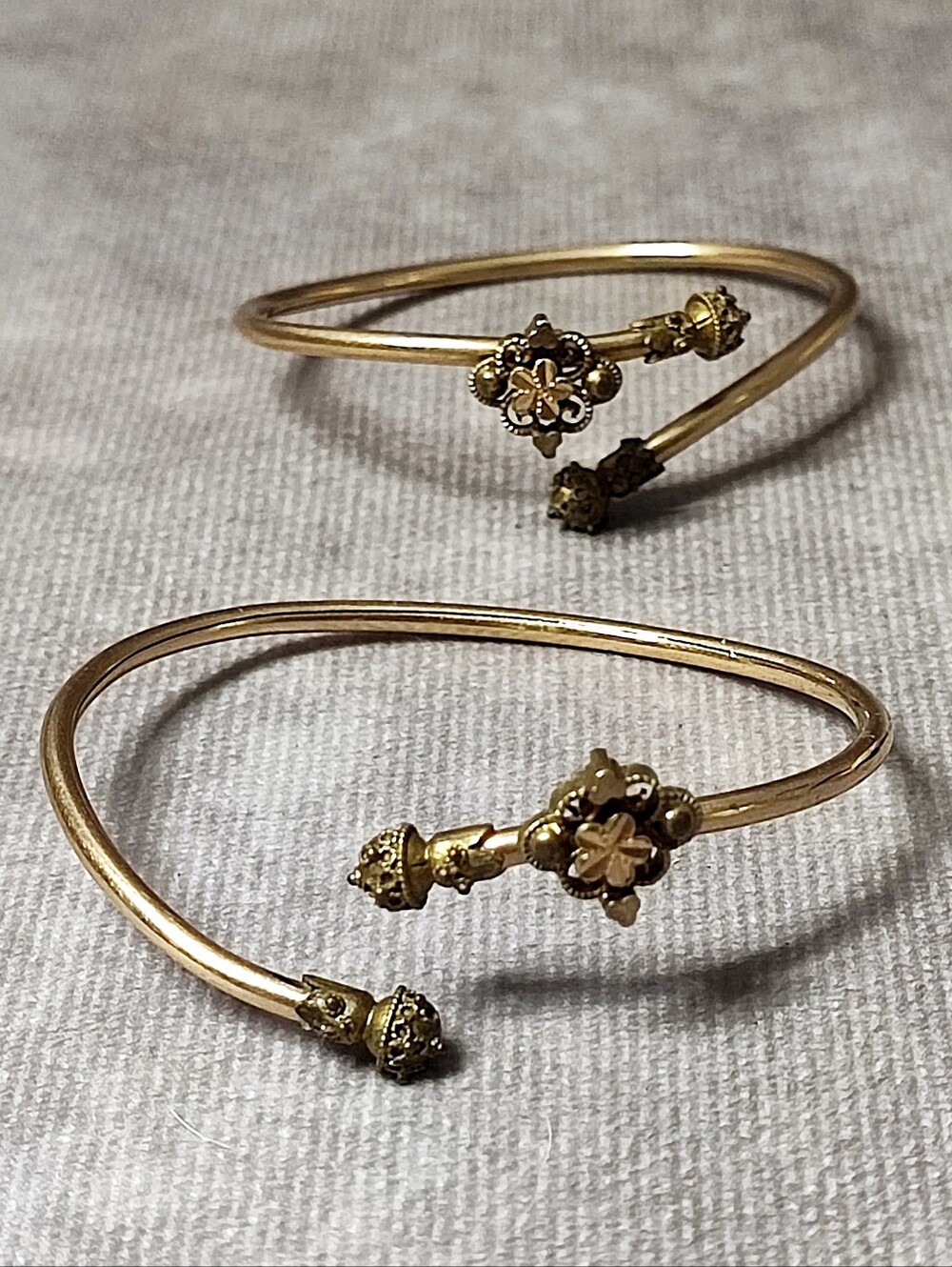 Pulled Pair of Gold Tone Goldtone Victorian Children's Classic Bracelets Vintage